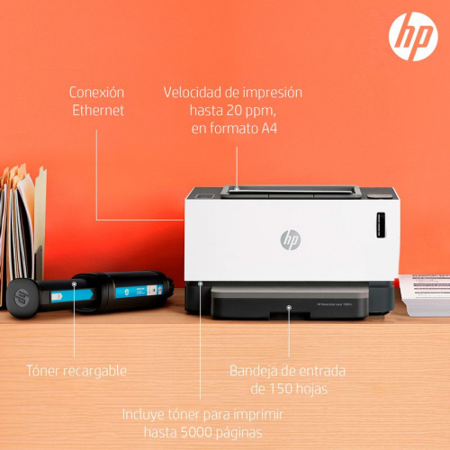 HP Neverstop 1000n, Blanco y Negro, Láser, Print, 5HG74A | Cyberpuerta.mx