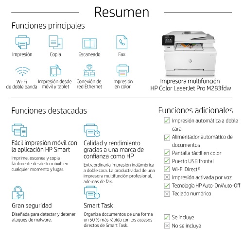 Multifuncional HP LaserJet Pro MFP M283fdw Color Láser 7KW75A |  Cyberpuerta.mx