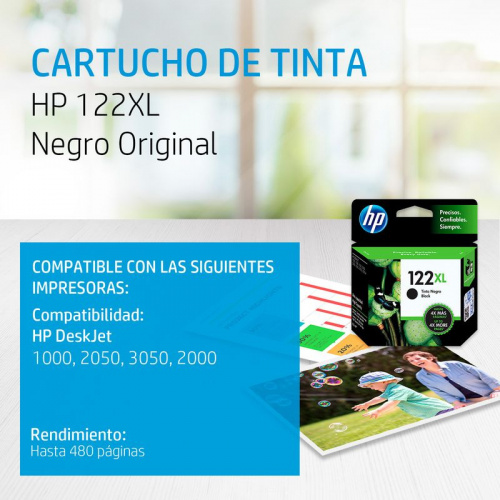 Cartucho HP 122XL Negro Original 480pág, CH563HL | Cyberpuerta.mx