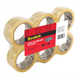 3M Scotch Cinta Adhesiva 301T, 48mmx100m, Transparente, 6 Piezas 