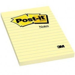 3M Notas Post-it Rayada de 4x6cm, 1 Block de 100 Hojas, Amarillo 