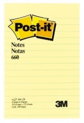 3M Notas Post-it Rayada de 10.2x15.2cm, 1 Block de 100 Hojas, Amarillo 