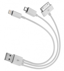 4XEM Cable USB Macho - 30-Pin/Lightning/Micro USB Macho, 90cm, Blanco 