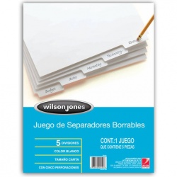 Acco Wilson Jones Separadores Borrables P0154, Tamaño Carta, 5 Divisiones, Blanco 