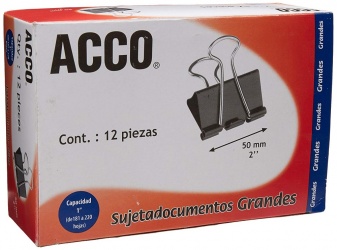 Acco Sujetadocumentos Grande P2464, 50mm, Caja con 12 Piezas, Negro 