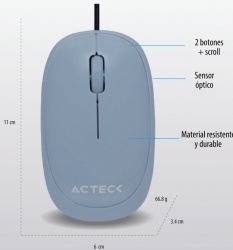 Mouse Acteck Óptico ENTRY 110, Alámbrico, USB, 1000DPI, Gris 