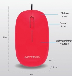 Mouse Acteck Óptico ENTRY 110, Alámbrico, USB, 1000DPI, Rojo 