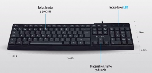 Teclado Acteck AC-928946, Alámbrico, USB, Negro (Español) 