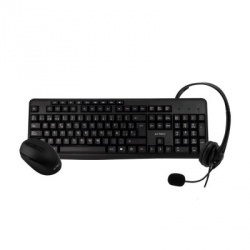 Kit de Teclado y Mouse Acteck KT30, Alámbrico/Inalámbrico, USB, Negro (Español) + Audífonos 