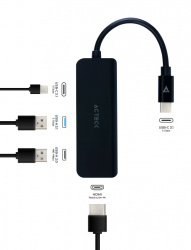 Acteck Hub USB C 3.1 Macho - 1x USB 3.0, 1x USB A 2.0 A, 1x USB C, 1x HDMI Hembra, 10.2Gbit/s, Negro 