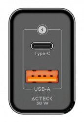 Acteck Cargador de Pared Energon Prime CP38W Advanced, 38W, 1x USB-C/1x USB-A, Negro 