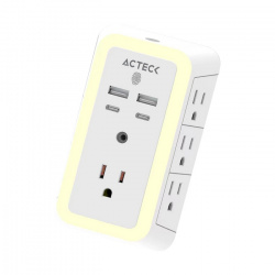 Acteck Multicontactos Energon Lumina CP515, 7 Contactos + 2x USB-A + 2x USB-C, 125V, Blanco 