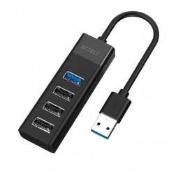 Acteck Hub USB 3.2 Gen 1 Macho - 4x USB 2.0 Hembra, Negro 