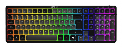 Teclado Acteck Techno Pro TI790 LED RGB, Teclado Mecánico, Clicky Purple, Inalámbrico, RF Inalámbrico/Bluetooth, Negro, Español  