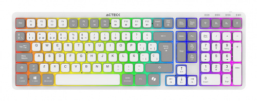 Teclado Acteck Techno PRO TI790 LED RGB, Teclado Mecánico, Óptico, Inalámbrico, RF Inalámbrico/Bluetooth, Blanco, Español  