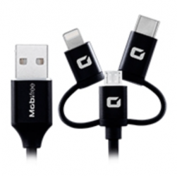 Acteck Cable USB-A Macho - USB-C/USB-A/Lightning Macho, 1.20 Metros, Negro 