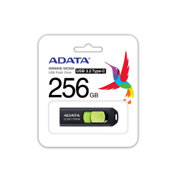 Memoria USB Adata UC300, 256GB, USB C, Lectura 100MB/s, Negro/Verde 
