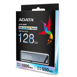 Memoria USB Adata Elite UE800, 128GB, USB-C 3.2, Lectura 1000MB/s, Escritura 550MB/s, Plata 