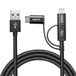 Adata Cable de Carga Certificado MFi USB-A Macho - Micro-USB/Lightning/USB-C Macho, 1 Metro, Negro 