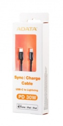 Adata Cable de Carga Certificado MFi Lightning Macho - USB-C Macho, 1 Metro, Negro, para iPod/iPhone/iPad 