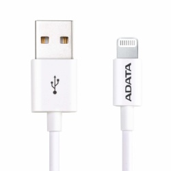 Adata Cable de Carga Certificado MFi Lightning Macho - USB A Macho, 1 Metro, Blanco, para iPod/iPhone/iPad 