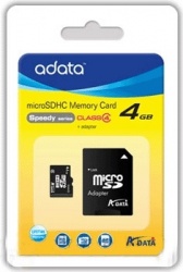 Memoria Flash Adata, 4GB microSDHC Clase 4, con Adaptador 