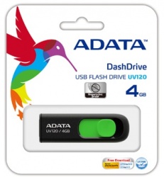 Memoria USB Adata Dashdrive UV120, 4GB, USB 2.0, Negro/Verde 