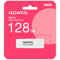 Memoria USB Adata UC310, 128GB, USB 3.2, Lectura 100 MB/s, Blanco 