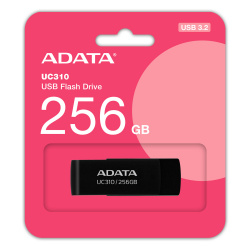 Memoria USB Adata UC310, 256GB, USB 3.2, Lectura 100 MB/s, Negro 