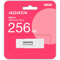 Memoria USB Adata UC310, 256GB, USB 3.2, Lectura 100 MB/s, Blanco 