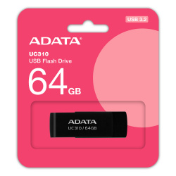 Memoria USB Adata UC310, 64GB, USB 3.2, Lectura 100 MB/s, Negro 