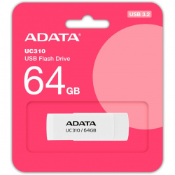 Memoria USB Adata UC310, 64GB, USB 3.2, Lectura 100 MB/s, Blanco 