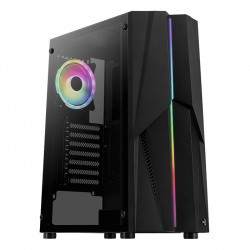 Gabinete Aerocool Mecha ARGB, Midi-Tower, ATX/Micro-ATX/Mini-ITX, USB 3.0, sin Fuente, 1 Ventilador Instalado, Negro ― Cuenta con un golpe en una esquina, le hace falta una pata. 
