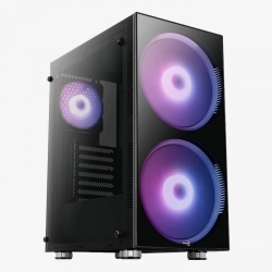 Gabinete Aerocool Python con Ventana ARGB, Midi-Tower, ATX/Micro-ATX /Mini-ITX, USB 3.0, sin Fuente, 3 Ventiladores ARGB Instalados, Negro 