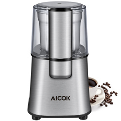Aicok Molino de Granos de Café CG9100, 200W, 50g con Dispensador, Plata 