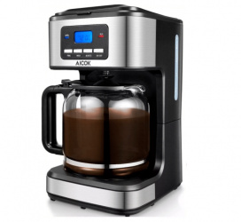 Aicok Cafetera CM4329, 12 Tazas, Negro/Acero Inoxidable 