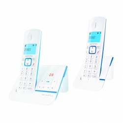 Alcatel Teléfono Inalámbrico Versatis F230 Voice DUO, DECT, Contestadora, 2 Auriculares, Altavoz, Azul/Blanco 