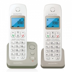 Alcatel Teléfono Inalámbrico E190 Voice Duo, DECT, Contestadora, 2 Auriculares, Altavoz, Blanco/Gris 