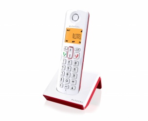 Alcatel Teléfono DECT S250 Duo, Inalámbrico, Altavoz, Blanco/Rojo 