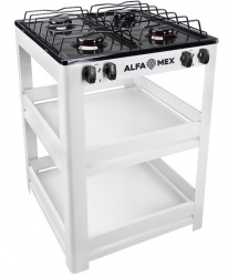 Alfa Parrilla de Gas 411S, 4 Quemadores, Blanco, con Estante 