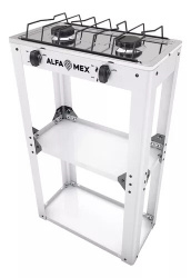 ALFA Parrilla de Gas 704-6, 2 Quemadores, Blanco, con Estante 