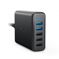 Anker Cargador de Pared PowerPort Speed 5, 3x USB 2.0, 2x USB 2.0, 5V, Negro 