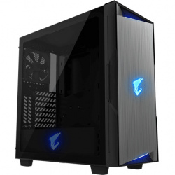 Gabinete AORUS C300 Glass con Ventana RGB, Midi-Tower, ATX/Micro ATX/Mini-ITX, USB 3.0, sin Fuente, 2 Ventiladores Instalados, Negro ― Producto usado, reparado - Leve descuadre de tapa frontal. 