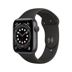 Apple Watch Series 6 GPS, Caja de Aluminio Color Gris Espacial de 44mm, Correa Deportiva Negra 