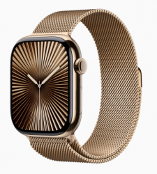 Apple Watch Series 10 GPS + Cellular, Caja de 46 mm Titanio Color Oro, Correa Milanés S/M Color Oro 