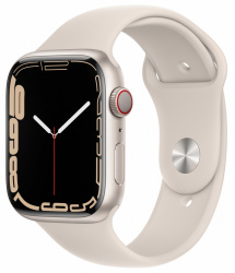 Apple Watch Series 7 GPS + Cellular, Caja de Aluminio Color Blanco de 45mm, Correa Deportiva Blanco 