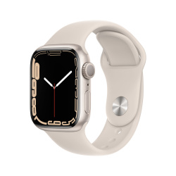 Apple Watch Series 7 GPS, Caja de Aluminio Color Blanco de 41mm, Correa Deportiva Blanco 