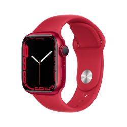Apple Watch Series 7 GPS, Caja de Aluminio Color Rojo de 41mm, Correa Deportiva Rojo 