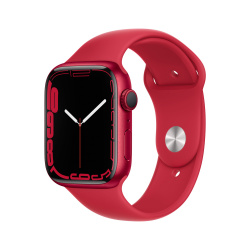 Apple Watch Series 7 GPS, Caja de Aluminio Color Rojo de 45mm, Correa Deportiva Rojo 