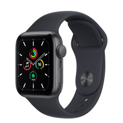Apple Watch SE GPS, Caja de Aluminio Color Gris Espacial de 40mm, Correa Deportiva Color Azul Medianoche 